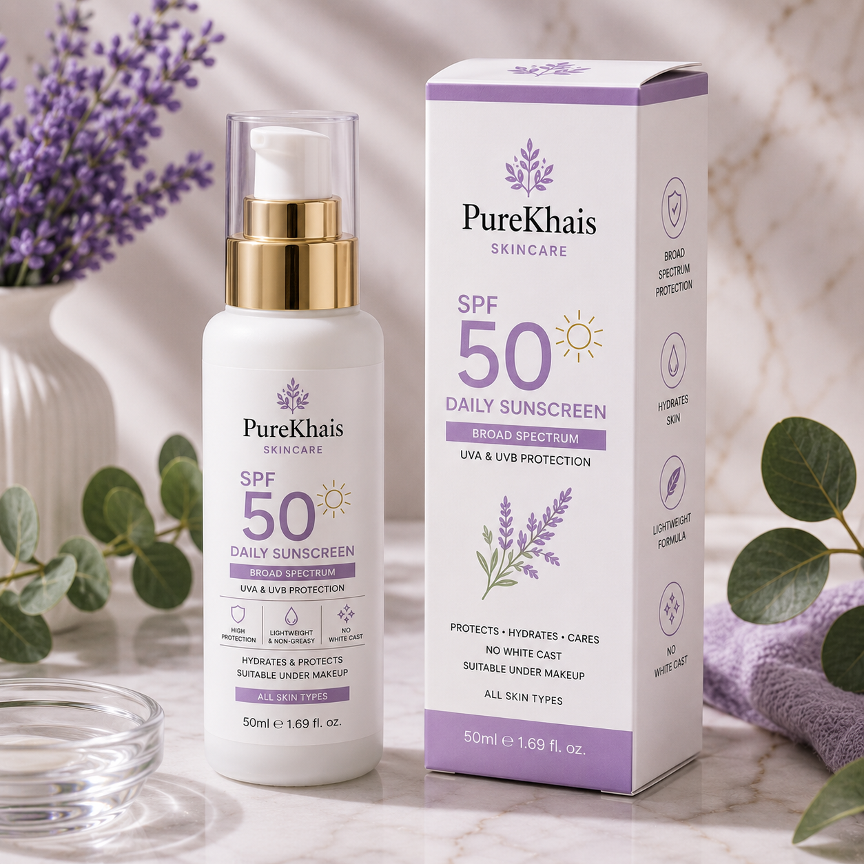 PureKhais SPF 50 Daily Sunscreen (50ml)